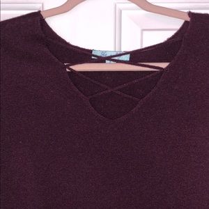 Burgundy cross neck cotton sweater